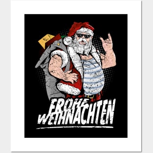 Frohe Weihnachten cool tattooed santa claus with sunglasses Posters and Art